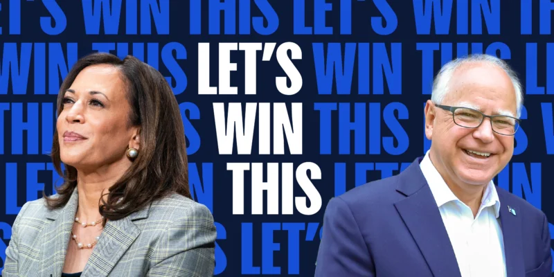 kamala harris and tim walz campaign poster teaching 2024 election 