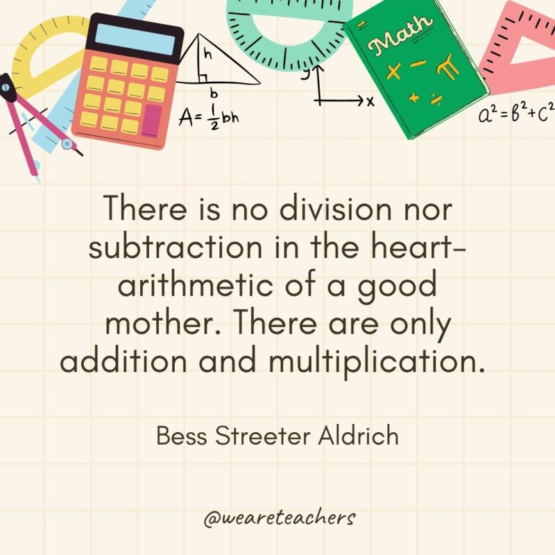 There is no division nor subtraction in the heart-arithmetic of a good mother. There are only addition and multiplication. — Bess Streeter Aldrich