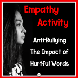 A clickable TPT resource cover image for "Anti Bullying Empathy Activity Bullying Prevention and Hurtful Words & Emotions"