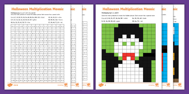 twinkl multiplication mosaic Halloween printables