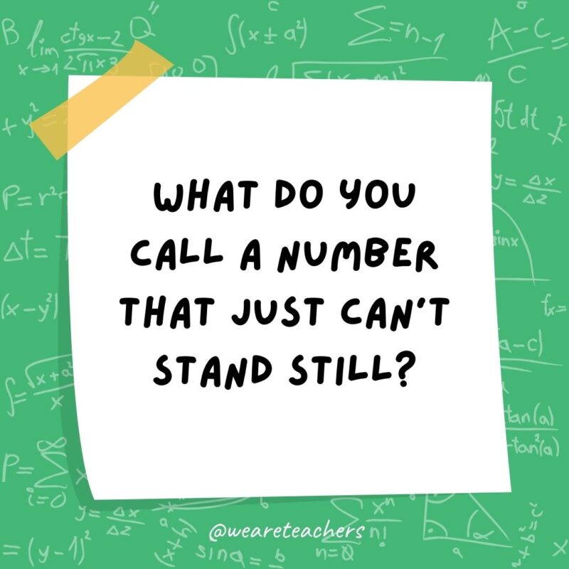 What do you call a number that just can't stand still? A roamin numeral.- math jokes