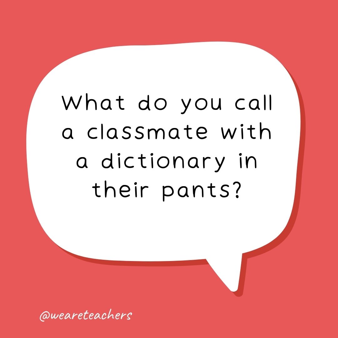 What do you call a classmate with a dictionary in their pants?
