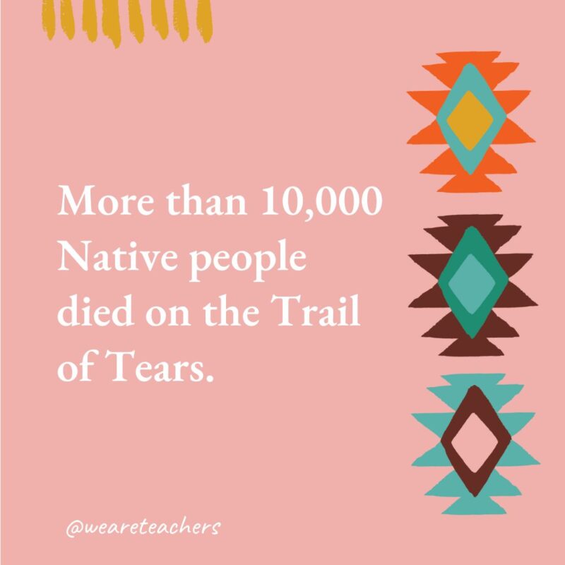 More than 10,000 Native people died on the Trail of Tears.