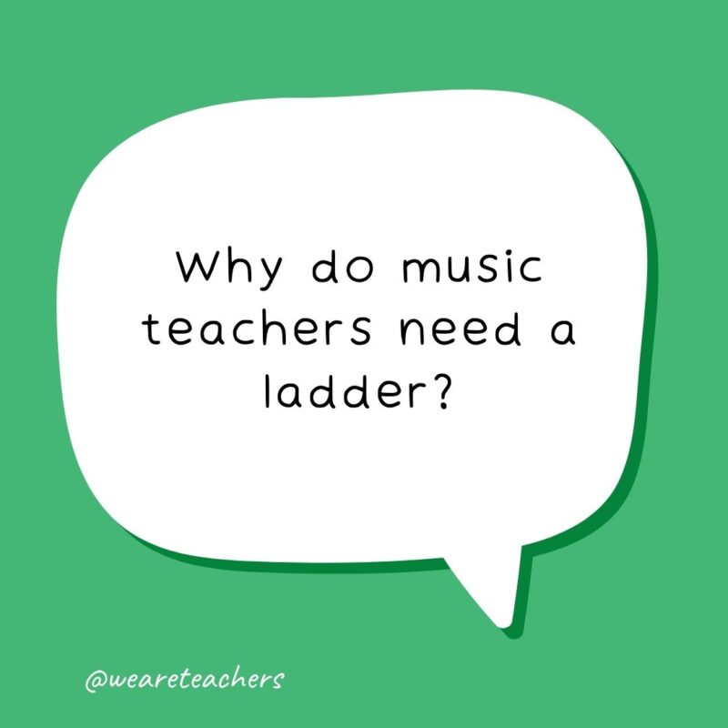 Why do music teachers need a ladder? To reach the high notes - school jokes for kids.