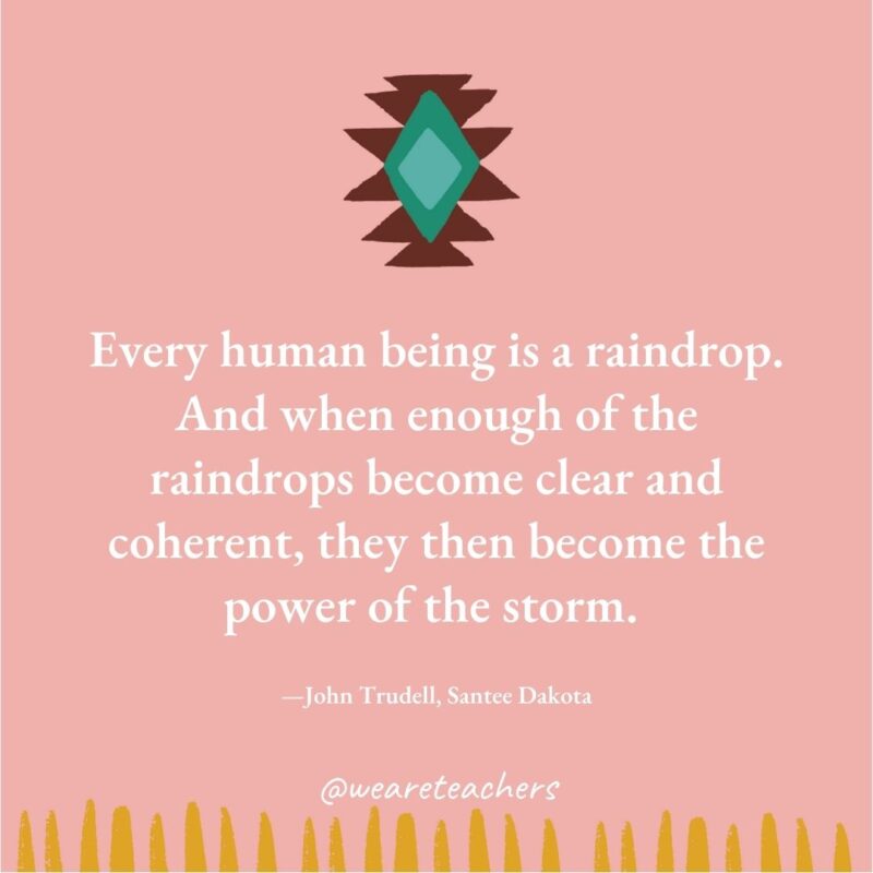 Every human being is a raindrop. And when enough of the raindrops become clear and coherent, they then become the power of the storm. —John Trudell, Santee Dakota