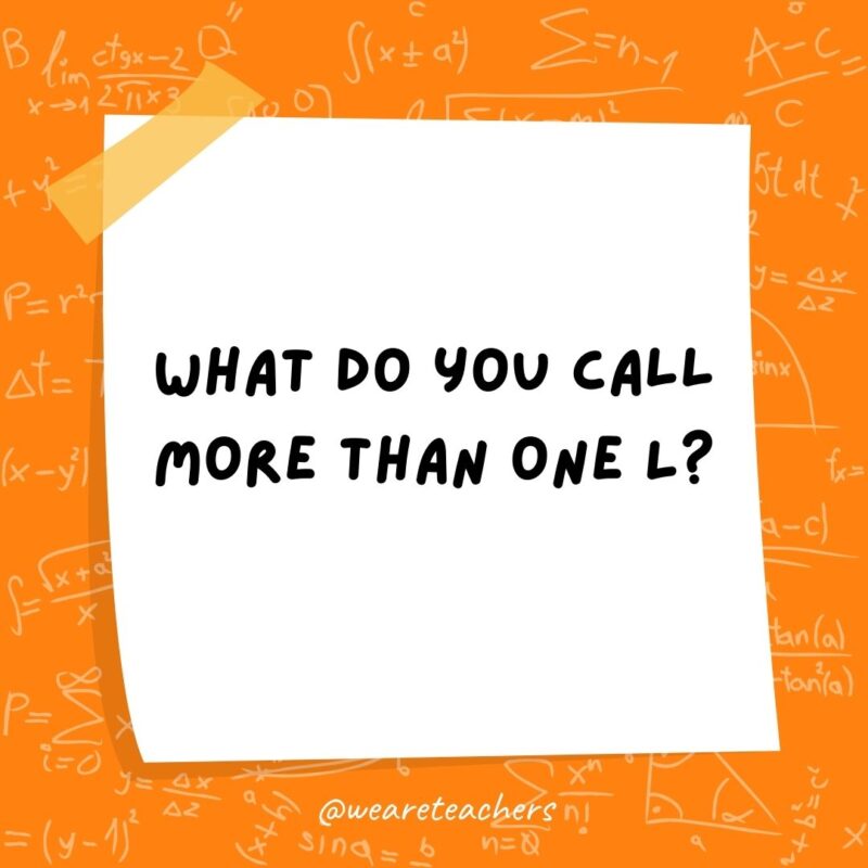 What do you call more than one L? A parallel.- math jokes