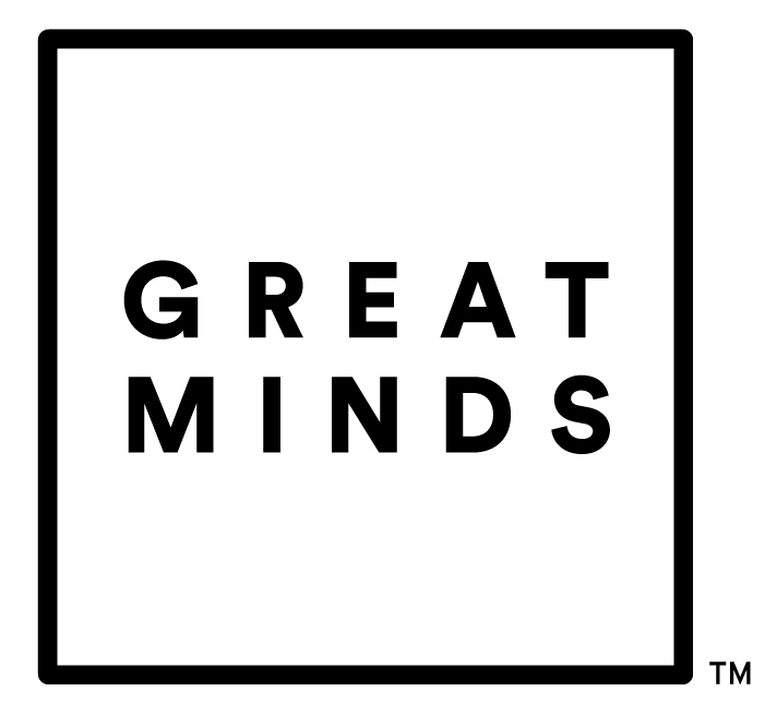 Great Minds logo showing company name in black on a white background, surrounding by a black square