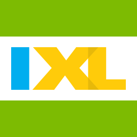 IXL logo in blue and yellow letters, on a white and green background