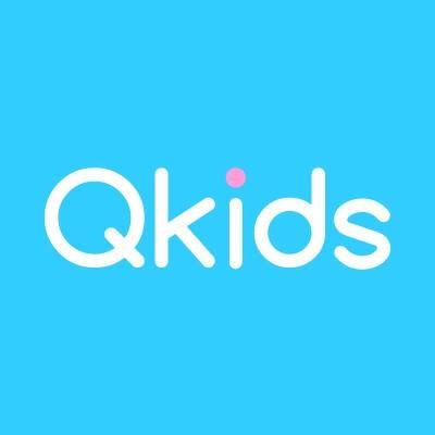 Qkids logo on a light blue background