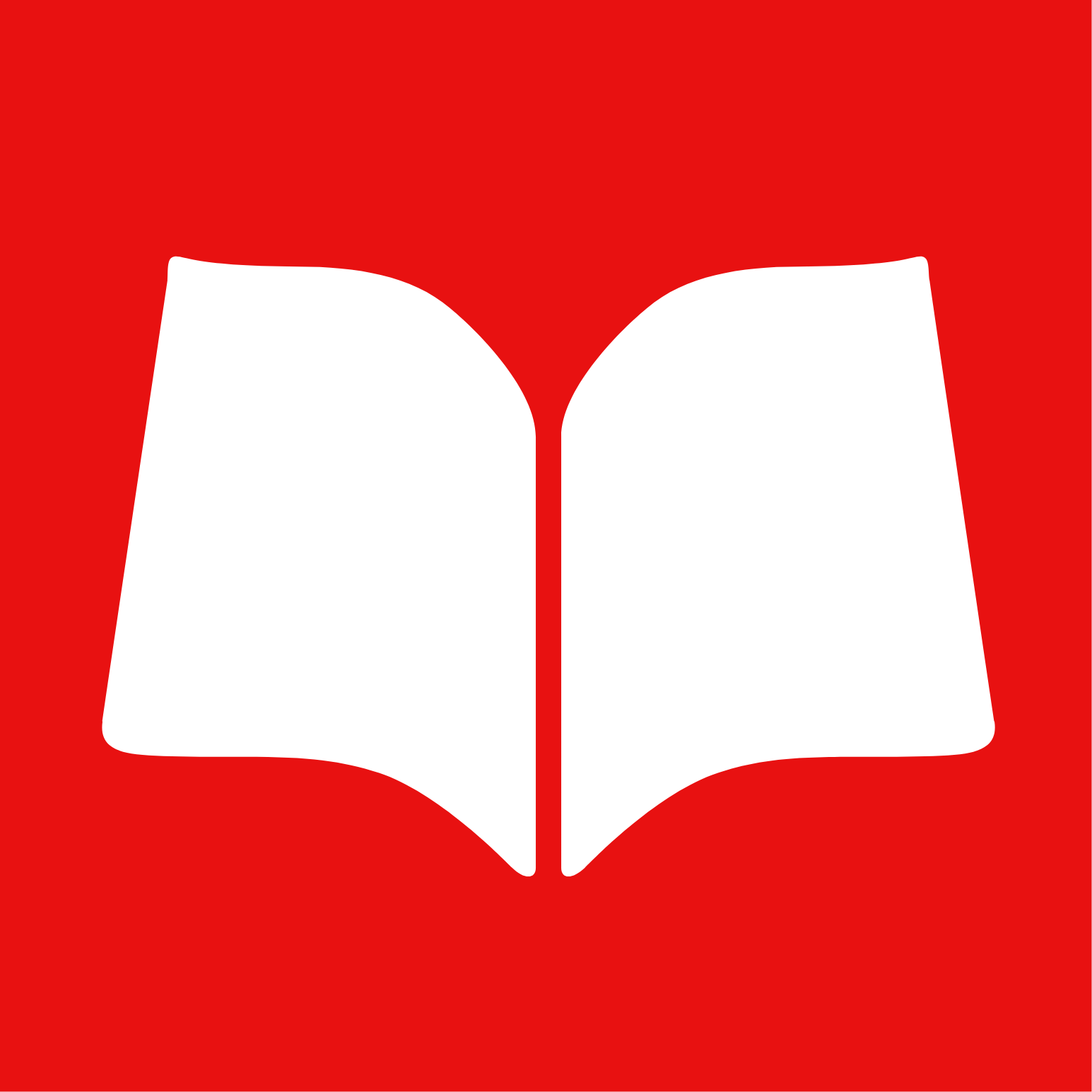 Scholastic logo showing a stylized open blank book on a red background