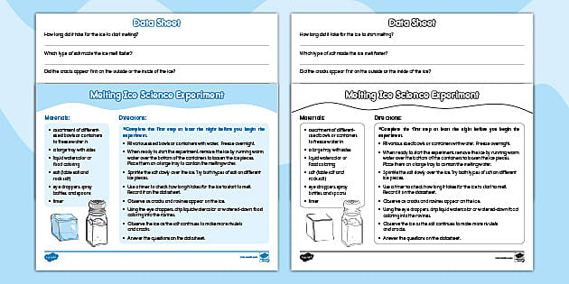 Twinkl winter worksheets  ice melting experiment