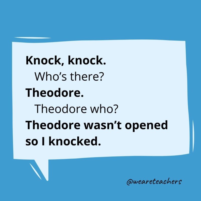 Knock knock. Who’s there? Theodore. Theodore who? Theodore wasn’t opened so I knocked.