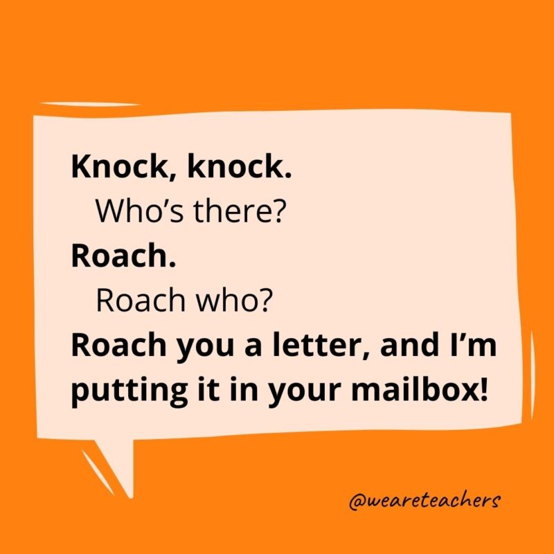 Knock knock. Who’s there? Roach. Roach who? Roach you a letter, and I’m putting it in your mailbox!