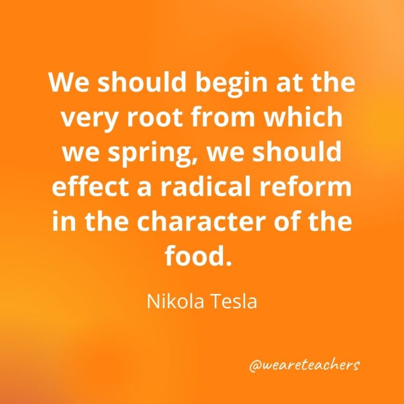 We should begin at the very root from which we spring, we should effect a radical reform in the character of the food. —Nikola Tesla