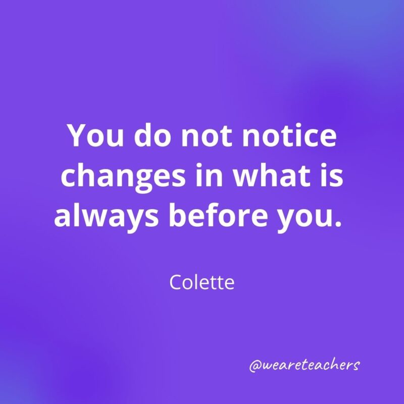 You do not notice changes in what is always before you. —Colette