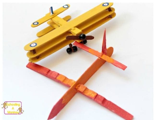 Two planes built with clothespins as an example of 5th grade science