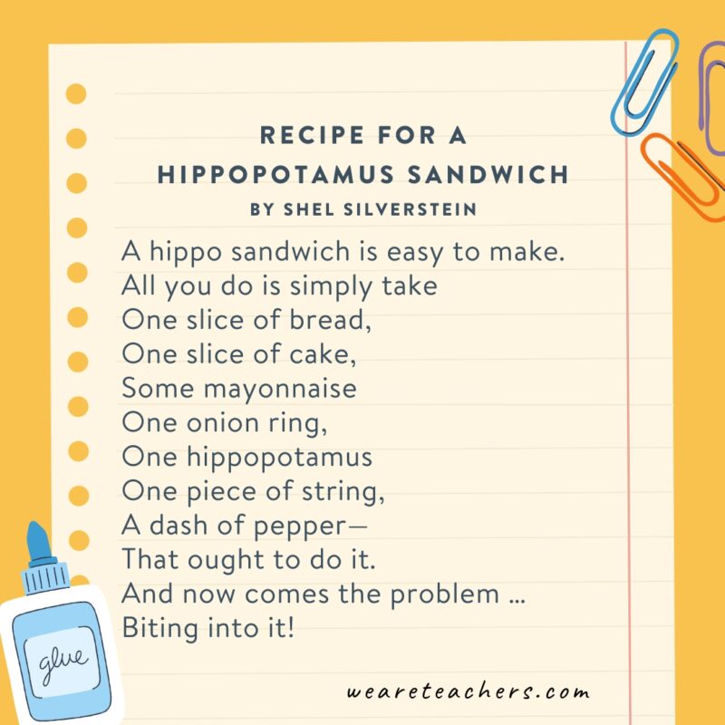 Second-Grade-Poems-7 Recipe for a Hippopotamus Sandwich by Shel Silverstein