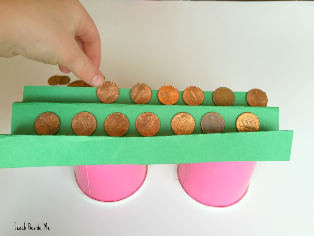 pennies on a paper bridge for high school science experiment 