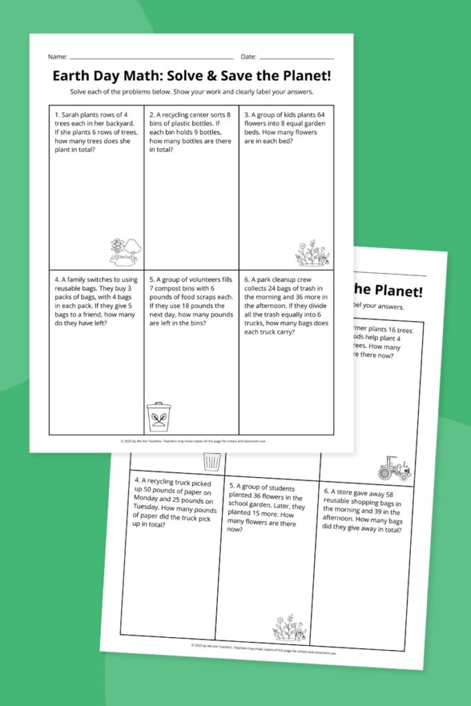 Earth Day math worksheets for kids