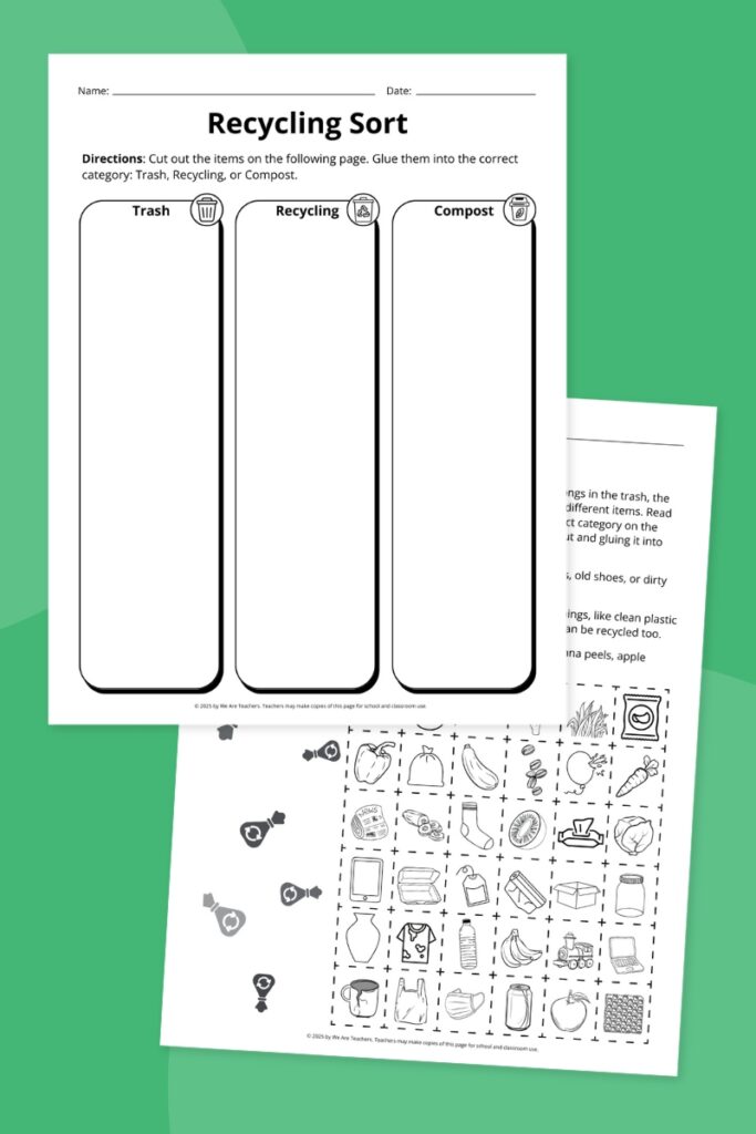 Earth Day Recycling Sort Worksheet