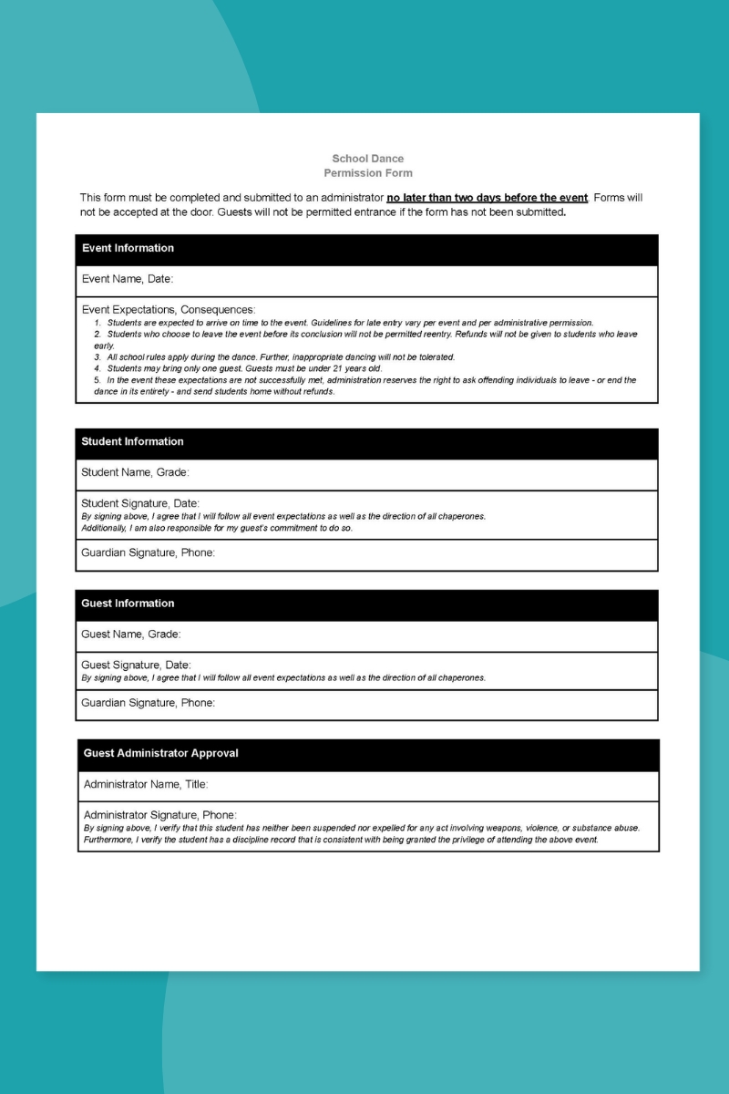 School Dance Permission Slip School Dance Permission Slip