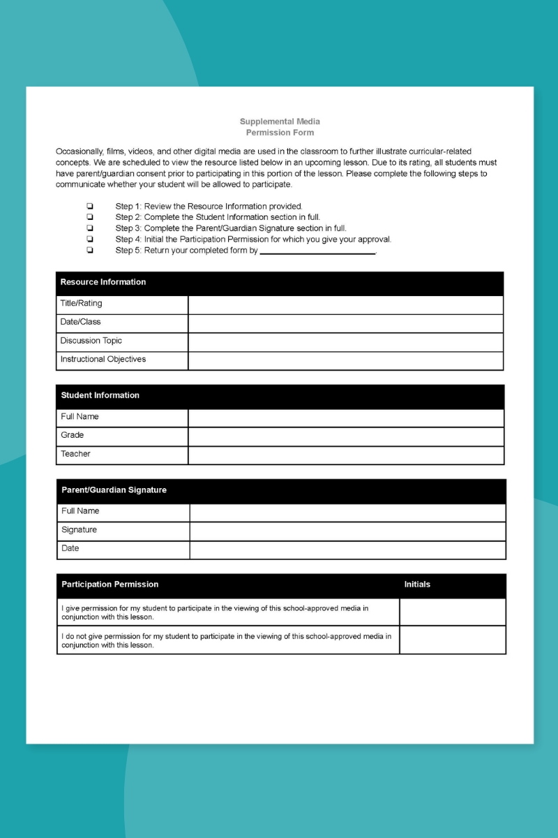Supplemental Media Permission Slip Supplemental Media Permission Slip