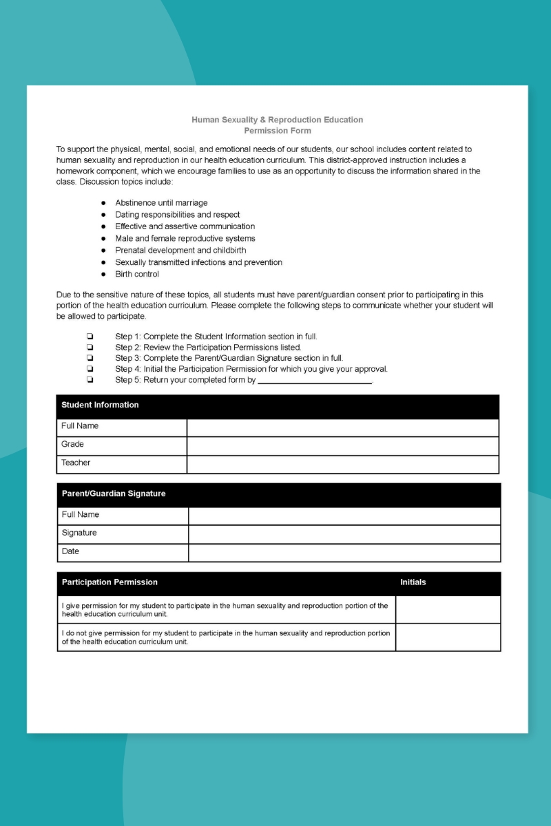 Sex Ed Permission Slip Sex Ed Permission Slip