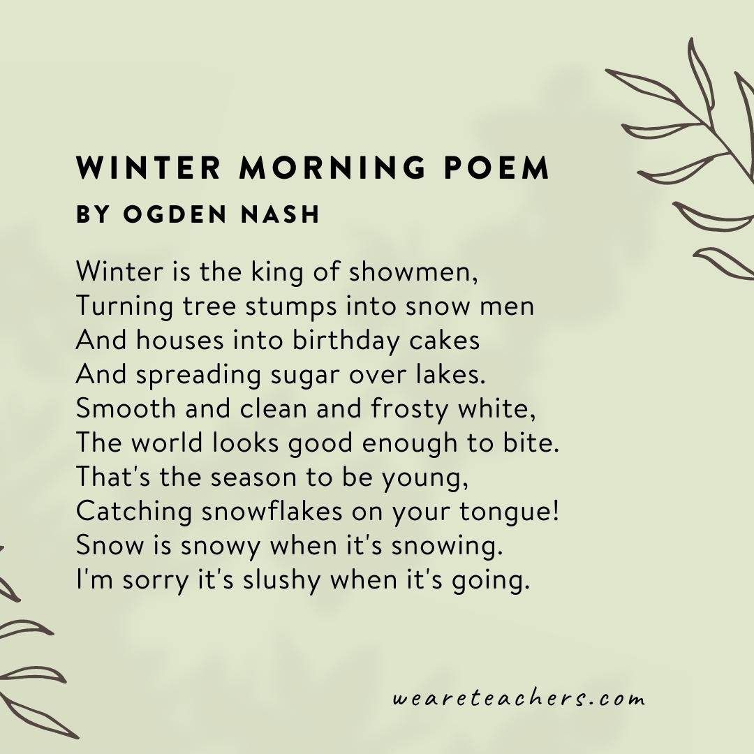 Winter Morning Poem by Ogden Nash -  poems about nature