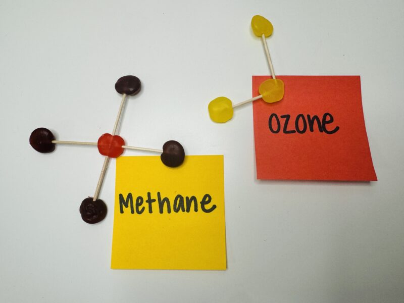 a water vapor model made of toothpicks and gumdrops (Climate Change)