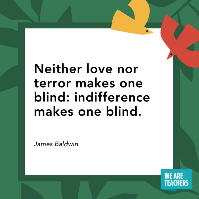 Neither love nor terror makes one blind: indifference makes one blind. — James Baldwin Neither love nor terror makes one blind: indifference makes one blind. — James Baldwin- Juneteenth quotes
