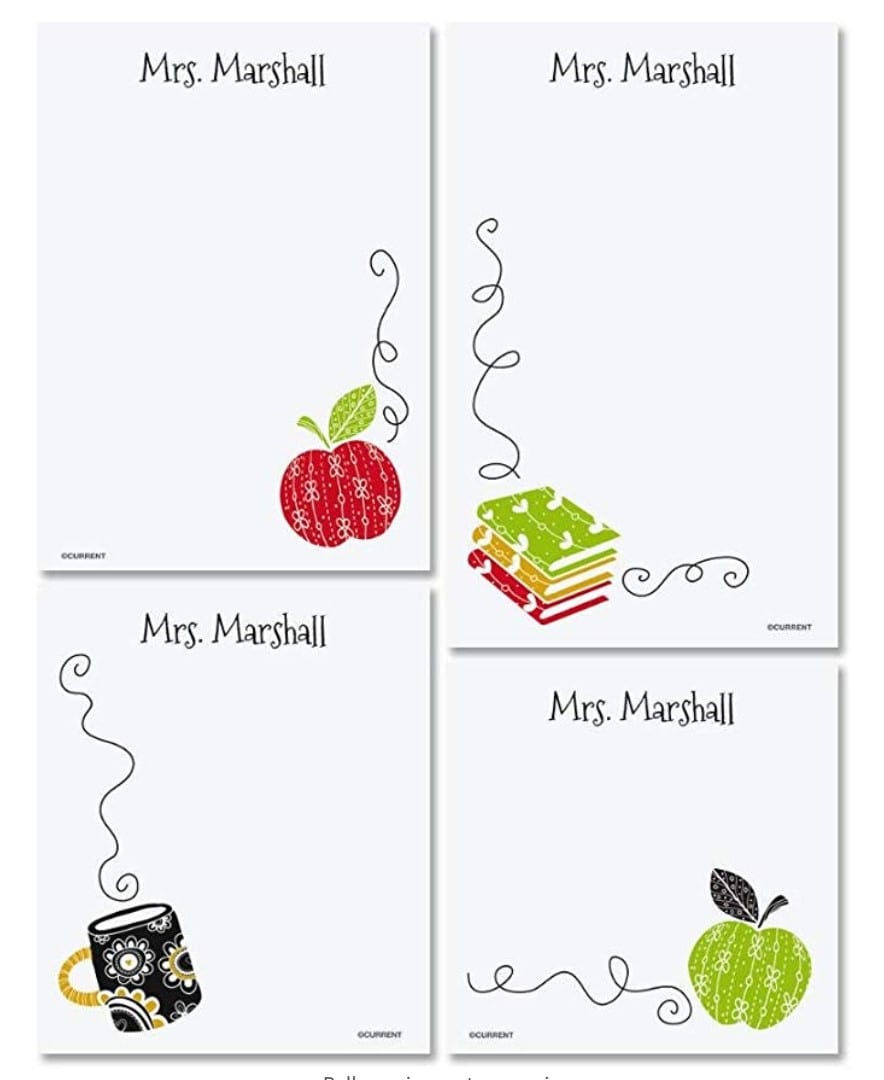 4 personalized notepads in different styles with a teacher theme