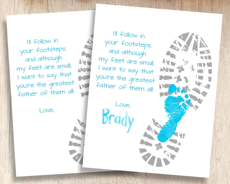 A father's day poem with the outline of a man's boot and a child's footprint inside