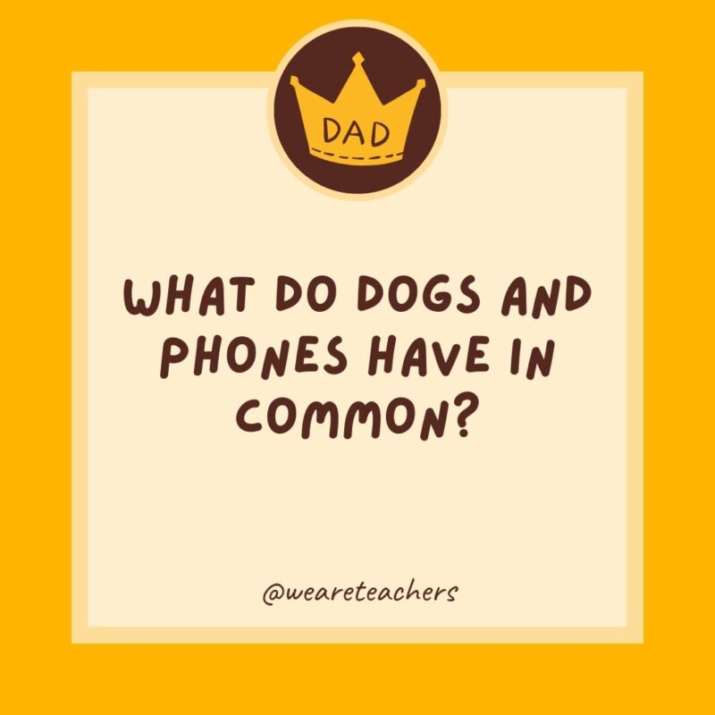 What do dogs and phones have in common? Both have collar ID.- dad jokes for kids