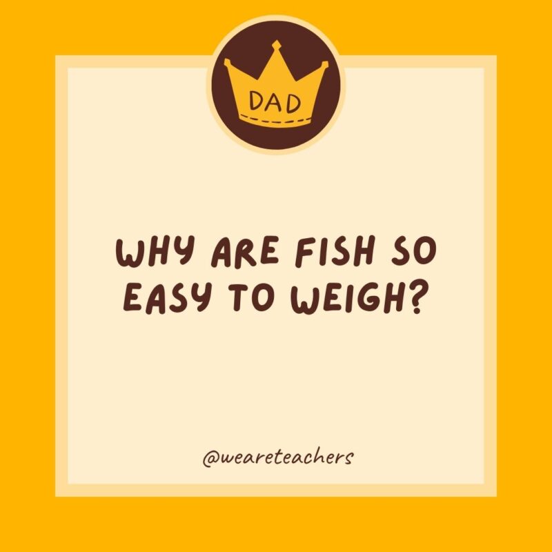 Why are fish so easy to weigh? Because they have their own set of scales.- dad jokes for kids