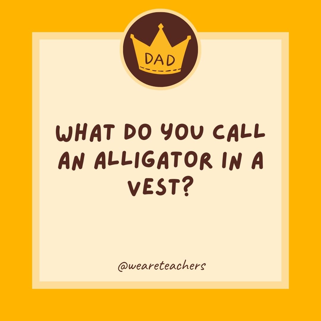 What do you call an alligator in a vest?
