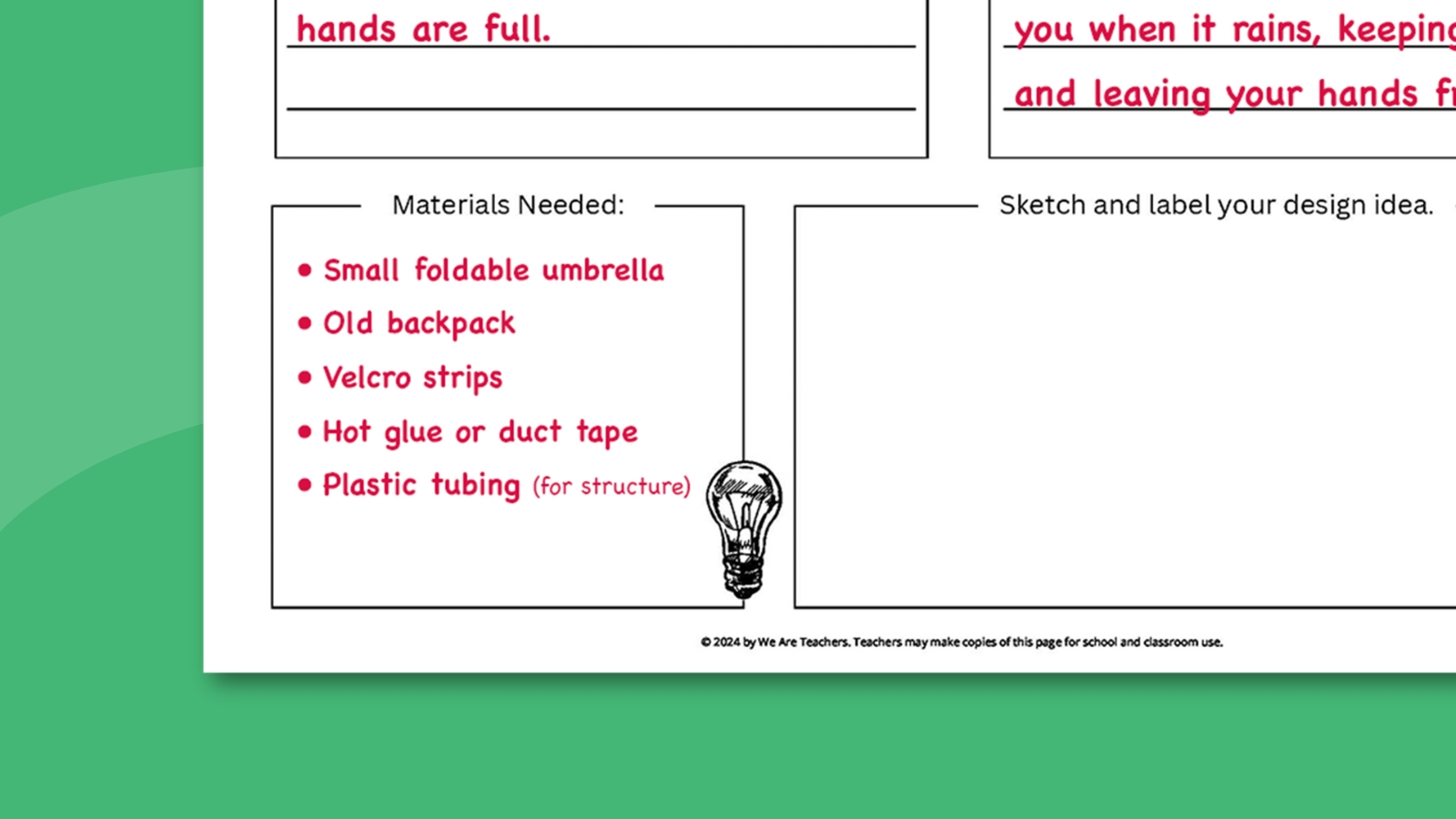 Image of the invention worksheet question filled out with a sample idea