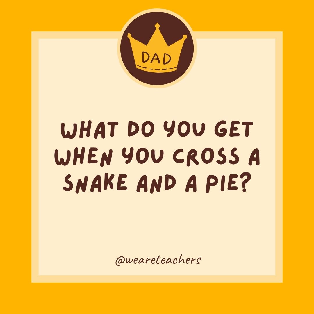 What do you get when you cross a snake and a pie?- dad jokes for kids