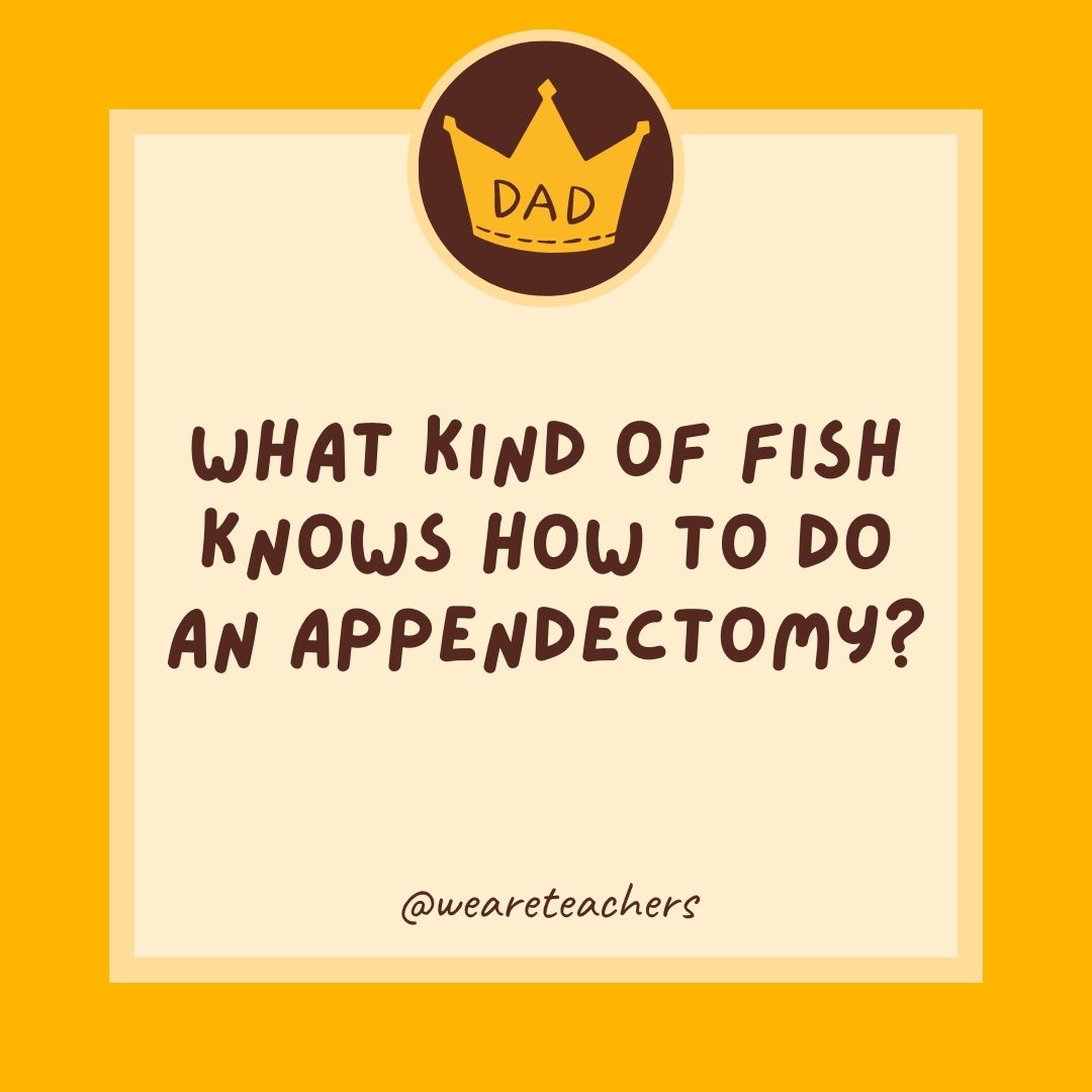 What kind of fish knows how to do an appendectomy?
- dad jokes for kids