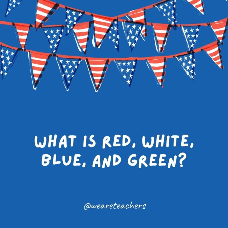 What is red, white, blue, and green?