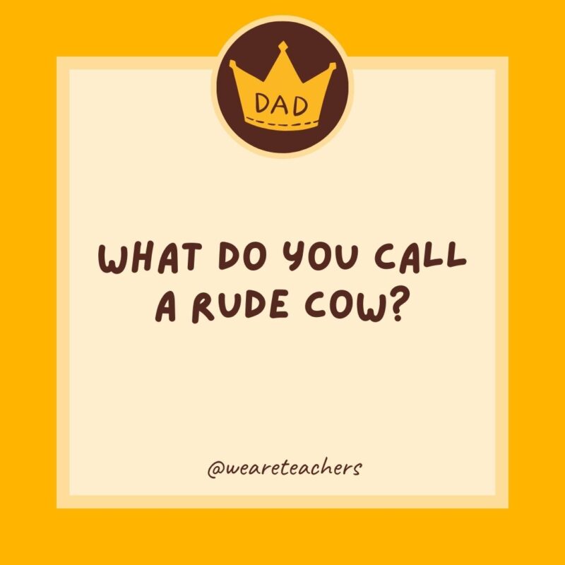 What do you call a rude cow? Beef jerky.- dad jokes for kids