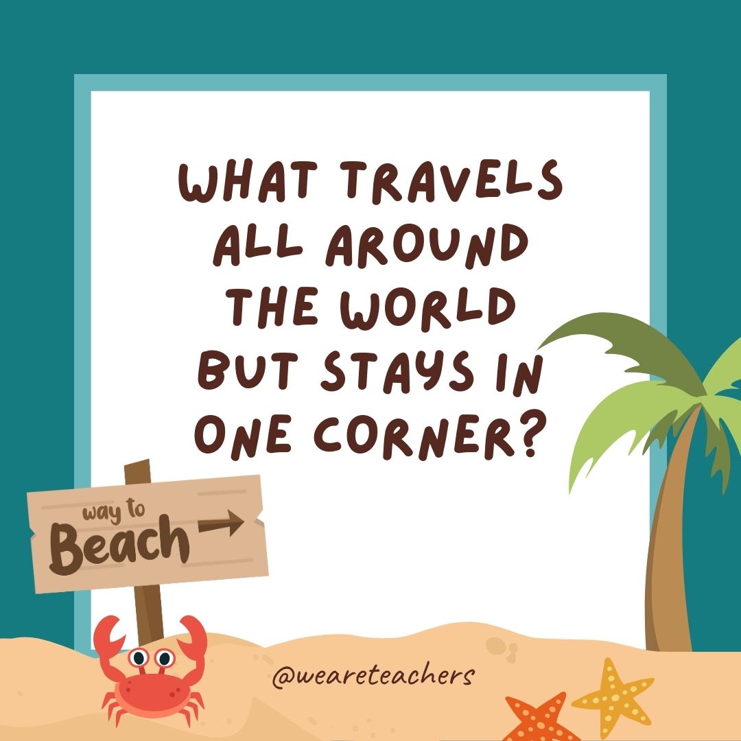 What travels all around the world but stays in one corner? A postage stamp. What travels all around the world but stays in one corner? A postage stamp.