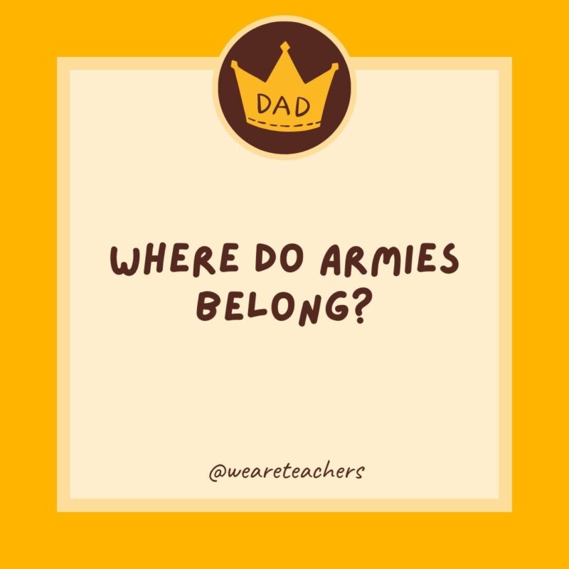 Where do armies belong? In your sleevies.- dad jokes for kids