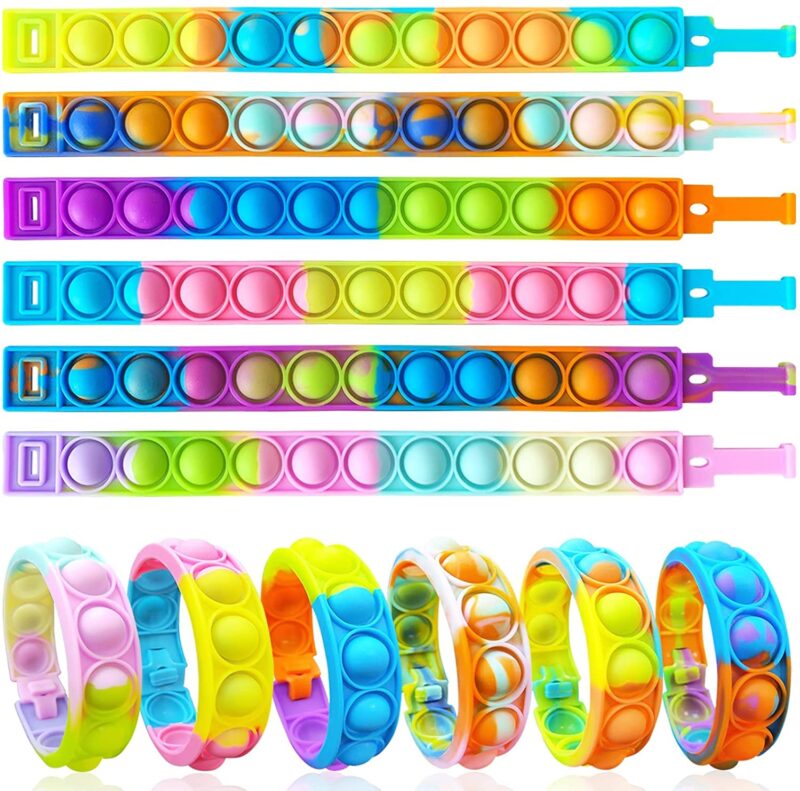 Pop it fidget bracelets Collage of pop it fidget bracelets as an example of inexpensive gift ideas for students