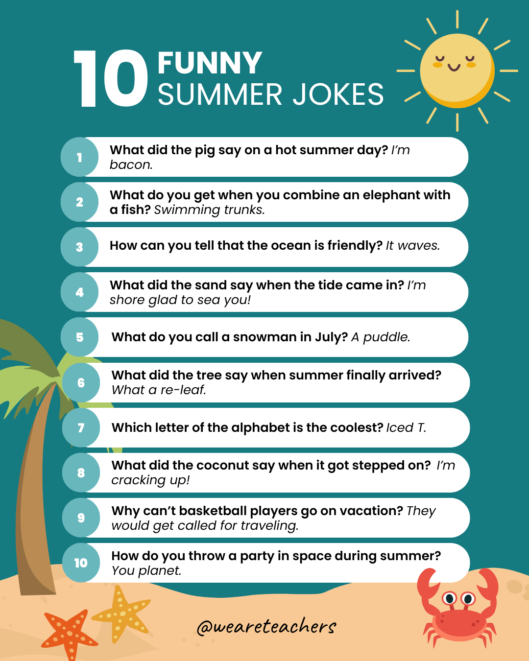 summer jokes social Looking for funny summer jokes for kids? This hilarious list of jokes about summer is perfect for the classroom, camp, or beach days!