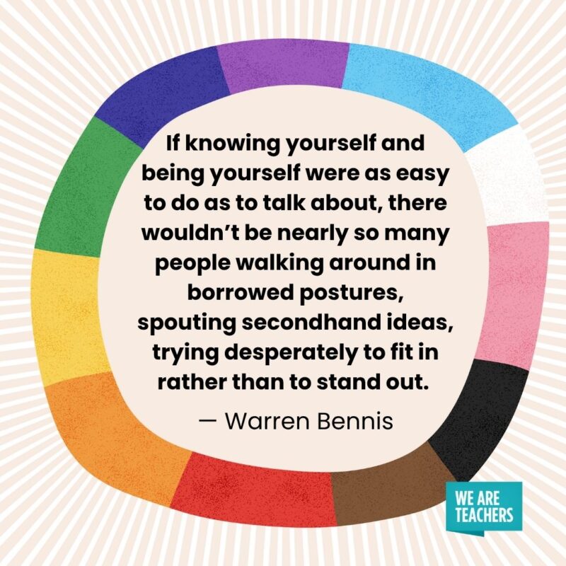 If knowing yourself and being yourself were as easy to do as to talk about, there wouldn't be nearly so many people walking around in borrowed postures, spouting secondhand ideas, trying desperately to fit in rather than to stand out. — Warren Bennis