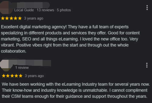 Google reviews about eLearning Industry