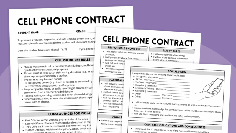 Free Printable Cell Phone Contract for Teens (Home and School)