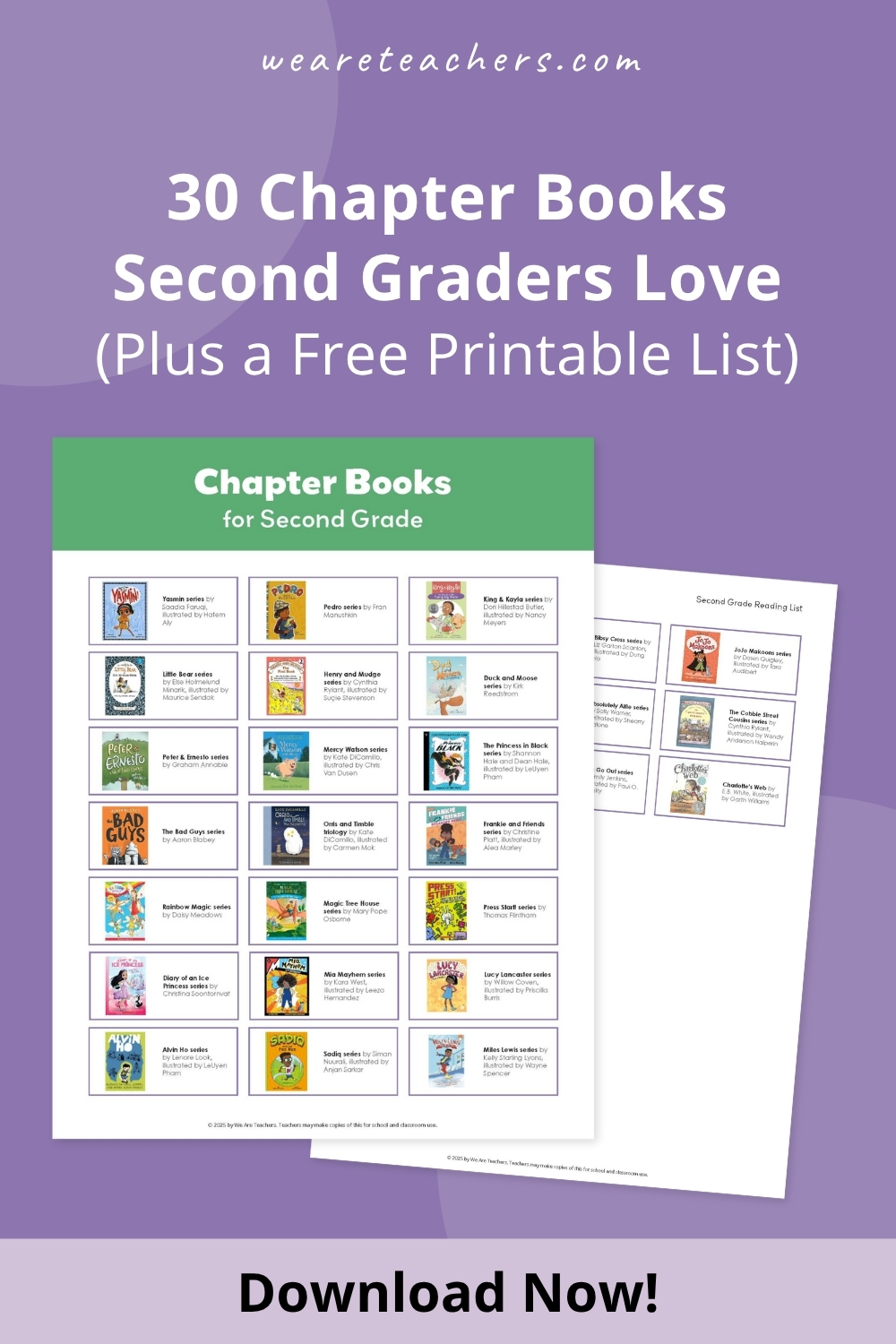 Check out this list to get your classroom hooked on our favorite chapter books for second graders, no matter their interests. Free printable!