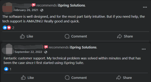 Social media users' reviews about iSpring Solutions