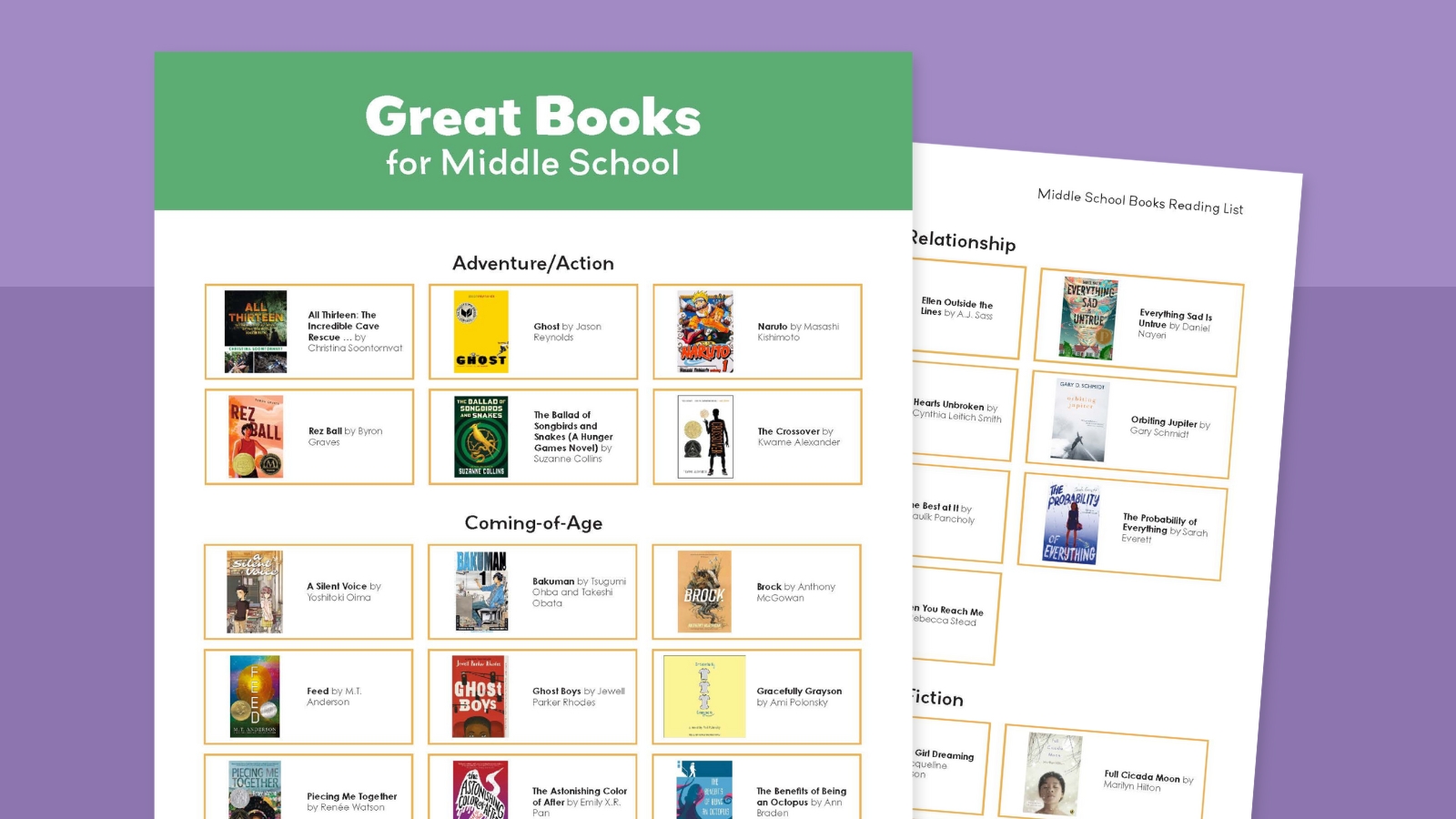 Free Printable Middle School Reading List